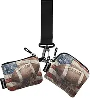 [XYMZR] Mini Zip Around Wristlet keychain Wallet Rugby American Flag for Women Personalized Pattern Detachable Dual Pouch Wristlet Portable Wallet Phone Coin Purse, Multi-colored, One Size