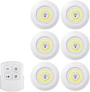 4.5v 1W COB LED Puck Light 6 Pack with Remote Controller Brightness Adjustable Wireless Dimmable Touch Sensor Control Night Lamp Under Cabinet Lighting Battery Powered Operated for Cabinet Wall