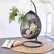 Osmen Outdoor Patio Furniture Koala Hanging Chair, Outdoor Use Garden Poolside Balcony Hanging Egg, Wicker Rattan, Wooden Black