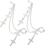[TOGEVAL] Cool Cross Chain Earrings for Men Women Clip-on Fashion Studs Earrings for Party Ball Evening