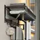 Towel Rack 37-57CM with Hook Accessories Wall Mount Rail Hanger Aluminum Shelf