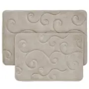 2 pc Memory Foam Bath Mat Set by - Coral Fleece Embossed Pattern - Taupe