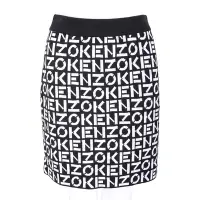 在飛比找Yahoo奇摩購物中心優惠-KENZO 黑白幾何字母羅紋鬆緊針織裙