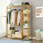 6 Tier Dustproof Bamboo Garment Clothes Rack Storage Shelves Closet Stand 4 Grid