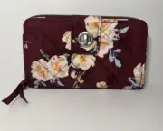 Vera Bradley RFID Turnlock Wallet Blooms and Branches Burgundy Zip Around NWT