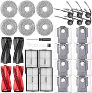 Replacement Kit Accessories Compatible with Roborock Saros 10R Robot Vacuum Cleaner Parts 2 Dual Main Brush 6 Side Brush 4 HEPA Filter 6 Mop Cloth 8 Dust Bag
