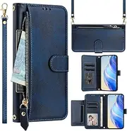 Nexue for Google Pixel 7 Pro Phone Case Wallet for Women with Strap,Crossbody Shoulder Lanyard Wallet Case with Card Holder,Zipper Pocket PU Leather Phone Case for Google Pixel 7 Pro,Blue