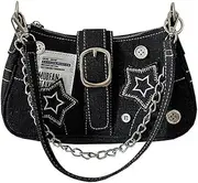 [Generic] Women Cool Style Tote Purse Large Capacity Y2K Star Denim Underarm Bag Fashion Shoulder Bag Solid Color Chic Hobo Chain Bag