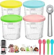 4 Pack Cups for Ninja Creami Deluxe 11-in-1 XL Pints, 24 Oz Compatible with Ninja Creami NC500, NC501 Series Ice Cream Maker, Dishwasher Safe, BPA-Free, Leak Proof, Reusable with 4 Color Lids & Scoops