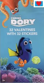 Valentines Day 32 Cards with 32 Stickers + 48 Heart Seals - Disney Finding Dory