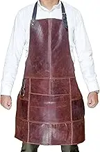 Premium Vintage Leather Apron 25"x35" – Dual-Tone Dark Brown Heavy-Duty Work Apron with Adjustable Straps & Tool Pockets – For BBQ, Bartending, Blacksmithing & Woodworking