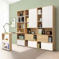 在飛比找PChome24h購物優惠-Bernice-萬斯L型多功能書櫃+書桌組合(7.3尺書櫃組