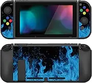 PlayVital ZealProtect Soft Protective Case for Nintendo Switch, Flexible Cover for Switch with Tempered Glass Screen Protector & Thumb Grips & ABXY Direction Button Caps - Blue Flame