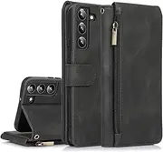 [GoshukunTech] for Samsung Galaxy S23 Plus 5G Case,for Galaxy S23 Plus 5G Wallet Case[ 8 Card Slots & 1 Zipper Coin Purse] Leather Wallet Flip Cover with Wrist Starp-Black