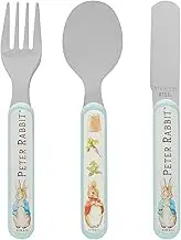 Peter Rabbit 3 Piece Cutlery Set – Metal, Reusable Children's Knife, Fork & Spoon, Kids-Size, Made from Food-Safe Stainless Steel & ABS Plastic – Flopsy, Mopsy, Cotton Tail – for 12 Months & Up