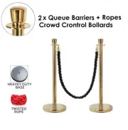 2x Queue Barriers + 1 Twisted Ropes Crowd Control Bollards(GOLD POLE+BLACK ROPE)
