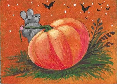 ACEO PRINT OF PAINTING RYTA HALLOWEEN PUMPKIN MOUSE MICE JOL PATCH Art Folk