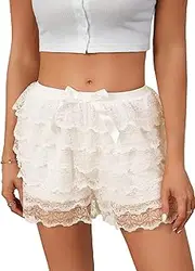 [Cinvik] Lace Shorts Women Ruffle Bloomer White Black Lacey Bloomers Bottoms Y2k Pettipants