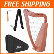 Professional 15-String Mahogany Lyre Harp - 22 in with Gig Bag & Tuning Wrench