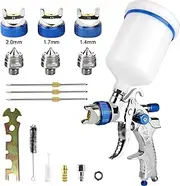[Vanwoke] HVLP Professional Spray Gun, Air Gravity Feed Pneumatic Gun Kit for Paint, Container 600 CC Airbrush, 3 Nozzles 1.4 mm, 1.7 mm, 2 mm (Blue)