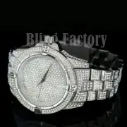 Men Hip Hop White Gold Plated Iced Bling Metal Band Clubbing Wrist Watch