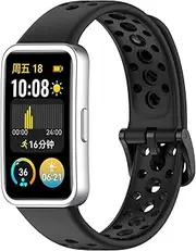 Disscool Replacement Adjustable Wrist Bands Compatible with Huawei Band 10/10 NFC/9/9 NFC/8/8 NFC, Soft Silicone Wrist Strap with Quick Release for Man Women(Circular Hole/Black)