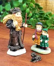 Lang & Wise Folk Villages Joy of Christmas Father Xmas Children Labrador Dog NOS