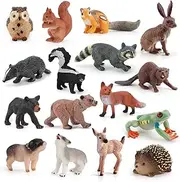 S.Fine 16pcs Forest Animal Figures Toys, Baby Woodland Animals Figurines, Miniature Animals Toys with Owl, Squirrels,Fox, Bears, Hedgehog,Monkey for Woodland Theme Cake Toppers Cupcake Toppers