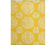 Harbor Mandala Yellow Ivory Woven Waterproof Outdoor Rug - 3 Sizes