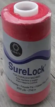 Coats Sure Lock Overlock Thread 3,000 yds Red 6110-0128 100% Spun Polyester