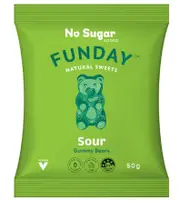 2 x Funday Natural SweetsNo Sugar Added Vegan Lollies Sour Gummy Bears 50g