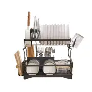 Catzon Dish Drying Rack with Water Locking Function for Bowls Cup Cutting-Board-Black