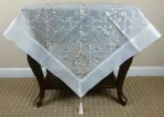 Embroidered Gold Tassel Handmade Rhine Stone Tablecloth 33" Square Night Stand