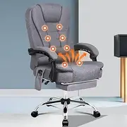 ALFORDSON Office Chair with Massage and Heated Seat, Ergonomic Computer Chair with Footrest Executive Home Desk Chair High Back Recliner Chair,Fabric Grey
