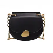 Magnetic Buckle PU Leather Chain Single Shoulder Bag Ladies Handbag Messenger Bag (Black)