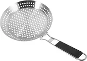 Abaodam Round Hollow BBQ Pan Multifunctional Non Stick Grilling Wok Tray for Outdoor Cooking Portable Vegetable Draining Pan Thick with Handle