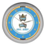 NRL Gold Coast Titans EST 2007 Rugby League GLASS NEON Clock