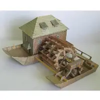 在飛比找Yahoo!奇摩拍賣優惠-立體手工制作場景動力水車房屋房子3D紙模型紙藝玩具~~特價