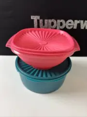 Tupperware Servalier Stacking Canister 7.5 Cup Teal & Servalier 5.25 Cup Pink !