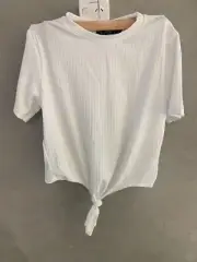 Boohoo Lara Knot Front Ribbed Womens Top Ivory Sz 8 Bnwt Free Post (j16)