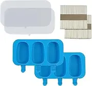 Homemade Popsicle Silicone Molds with Lid Popsicle Molds BPA-Free, Ice Pop Molds with 3 Cavities, Cake/Ice Cream/Popsicle Maker Easy Release, with 100Popsicle Sticks (Set of 2 Blue)