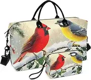 [ZRYSMY] Retro Birds Branch Winter Duffel Bag for Traveling, Travel Bag Gym Bag, with Multiple Interior Pockets Shoulder Weekender Bag for Women Men with Toiletry Bag 20.5L x 1.9W x 13.8H