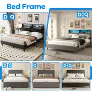 Wooden Bed Frame Queen Double Size Mattress Base LED Lights Headboard Platform