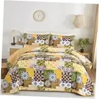 Yellow Quilt Set Size, 3 Pieces Patchwork Bedspread Set King Yellow Brown