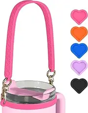Water Bottle Handle for Stanley, Soft Silicone Water Bottle Holder, Sling, Carrier with Strap, Fits Most 8-40oz Water Bottles, Compatible with Stanley Cup Accessories (Rose), Hot Pink