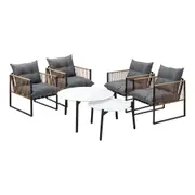 Livsip Outdoor Patio Setting Furniture White Coffee Table Set Rattan Chairs 6PCS