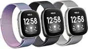 3 Pack Milanese Stainless Steel Metal Mesh Band for Fitbit Versa 2/Versa/Versa Lite Women/Men, Magnetic Bracelet Replacement Wristband for Fitbit Versa 3/Sense Smart Watch bands