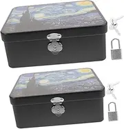 HOOTNEE 2pcs Box Vintage Tinplate Storage Box with Lock Keepsake Organizer for Jewelry Crafts and Sundries Lightweight Container for Home Office Travel