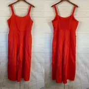Cynthia Rowley 100% Linen Wide Leg Sleeveless Jumpsuit Sz 16 Orange Pockets New