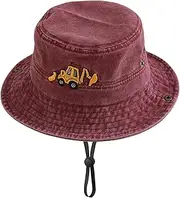[BAOPLAYKIDS] Excavator Summer Bucket Hat for Toddler Boy, Foldable Cotton Washed Vintage Cowboy Hat Outdoor Beach Sun Hat 2-5 Years